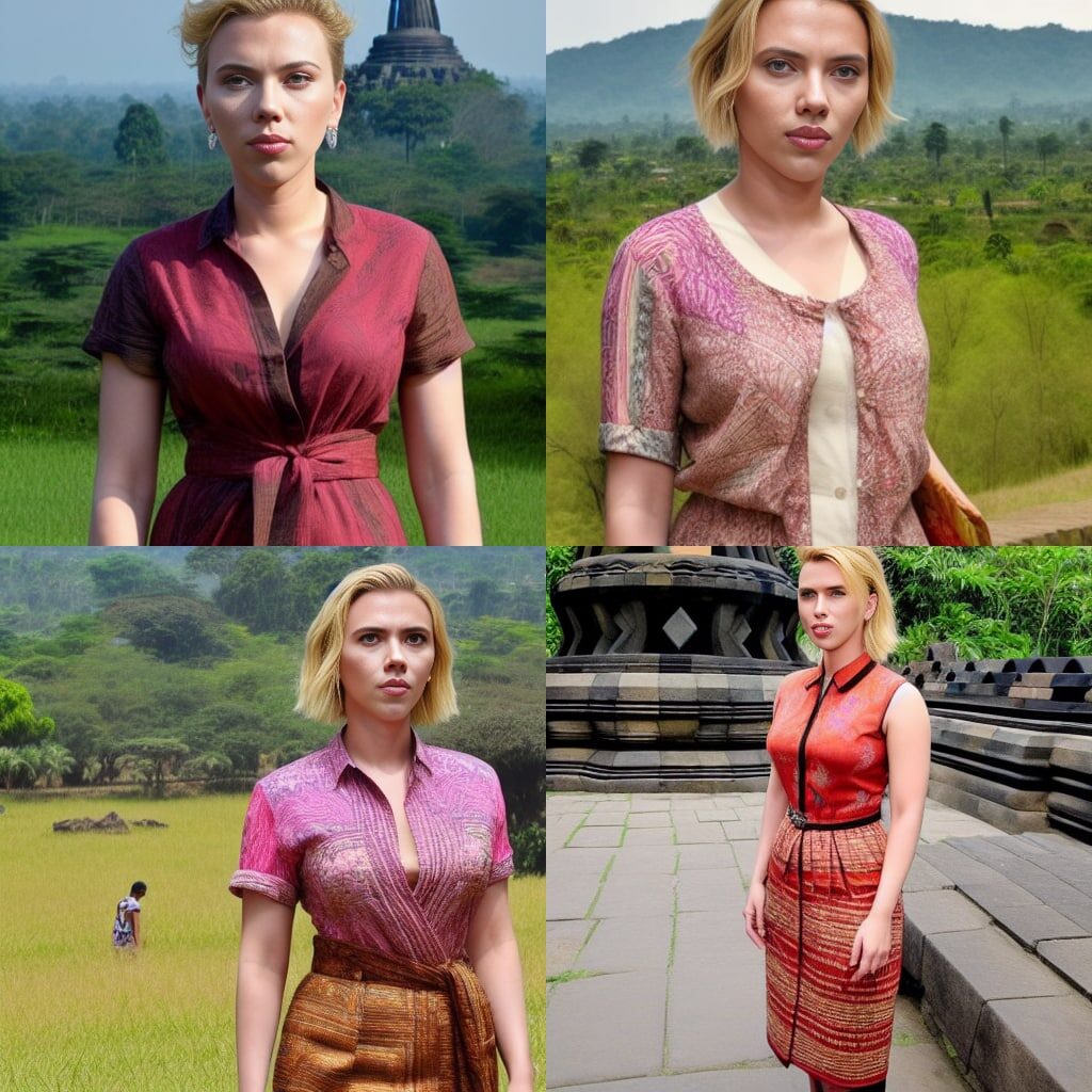 Scarlet Johanssen near Borobudur wearing batik